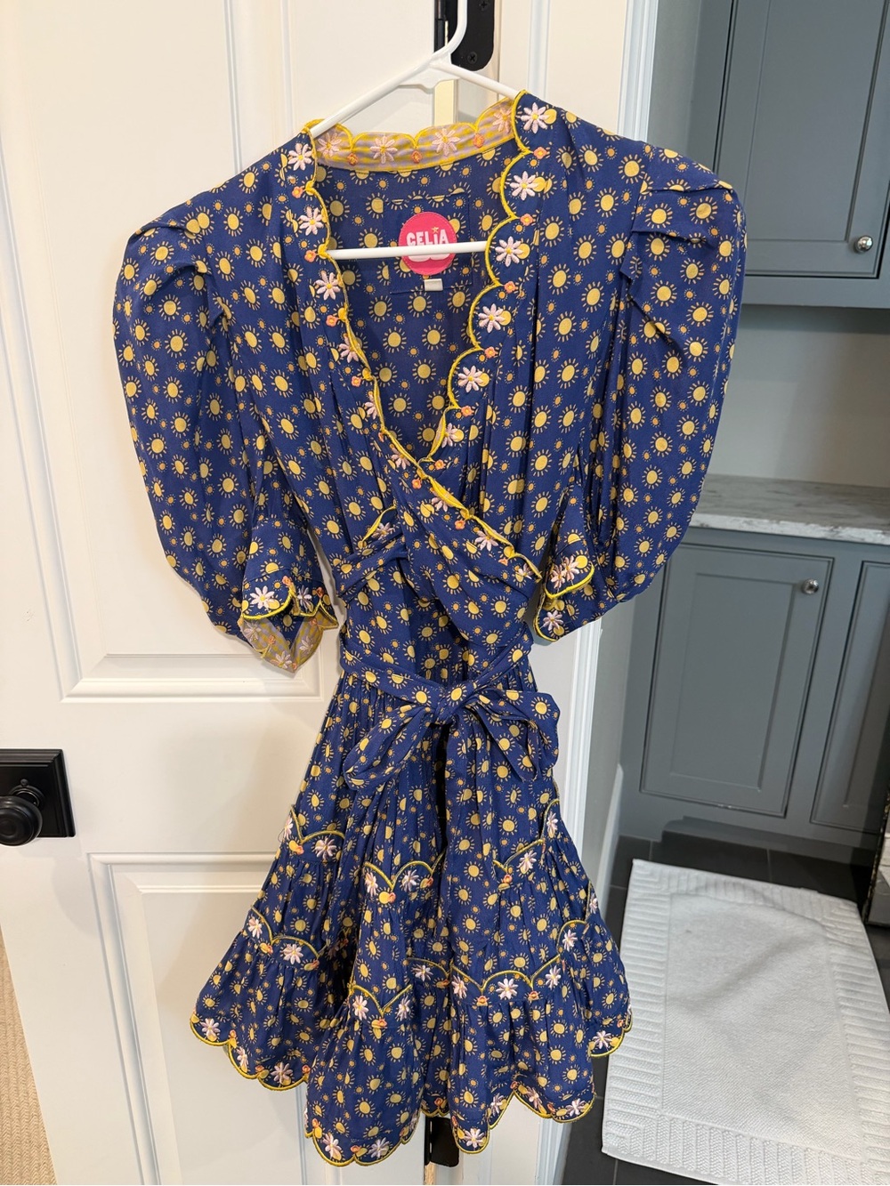 CeliaB Navy Wrap Dress with Yellow Sunflower Print